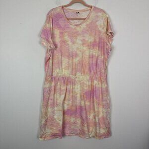 Old Navy Pink Yellow Tye Dye Short Sleeve Tshirt Dress Size Xxl Knee Length
